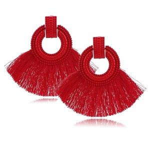 Red tassel earrings fanshaped